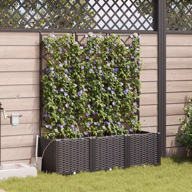 Berkfield Home Garden Planters with Water Irrigation System, 3 Piece Set, Black