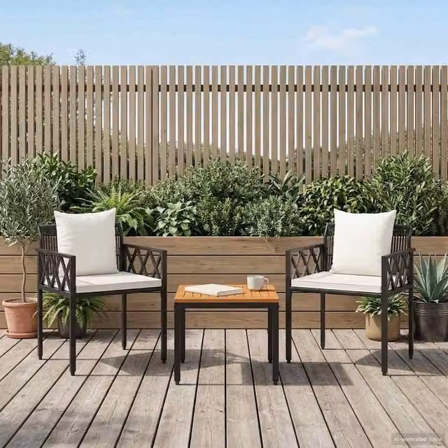 Berkfield Home 3 Piece Outdoor Furniture Set in Black and Cream White Poly Rattan