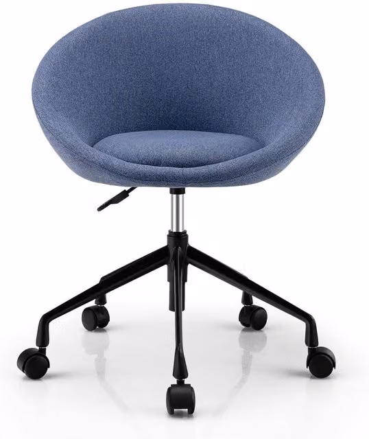 Costway Modern Round Back Task Chair in Blue Linen Fabric with Metal Base and 360 Degree Swivel for Home Office
