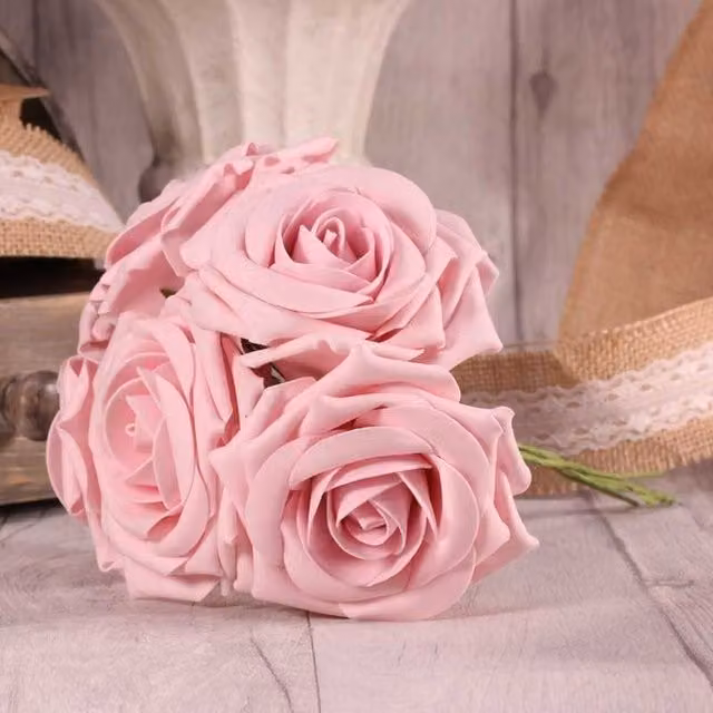Kingsbury Gifts Bunch of 5 Foam Open Tea Roses in Baby Pink