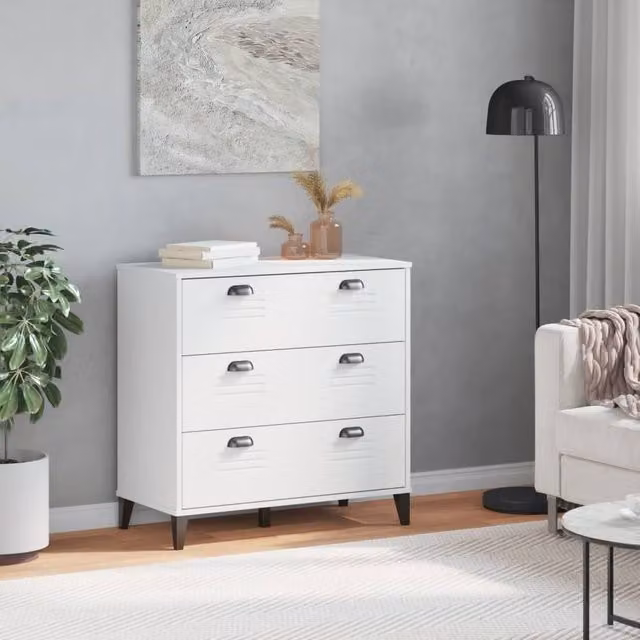 Berkfield Home VIKEN Decorative Drawer Cabinet in White Engineered Wood, W/D/H: 80 x 40 x 80 cm