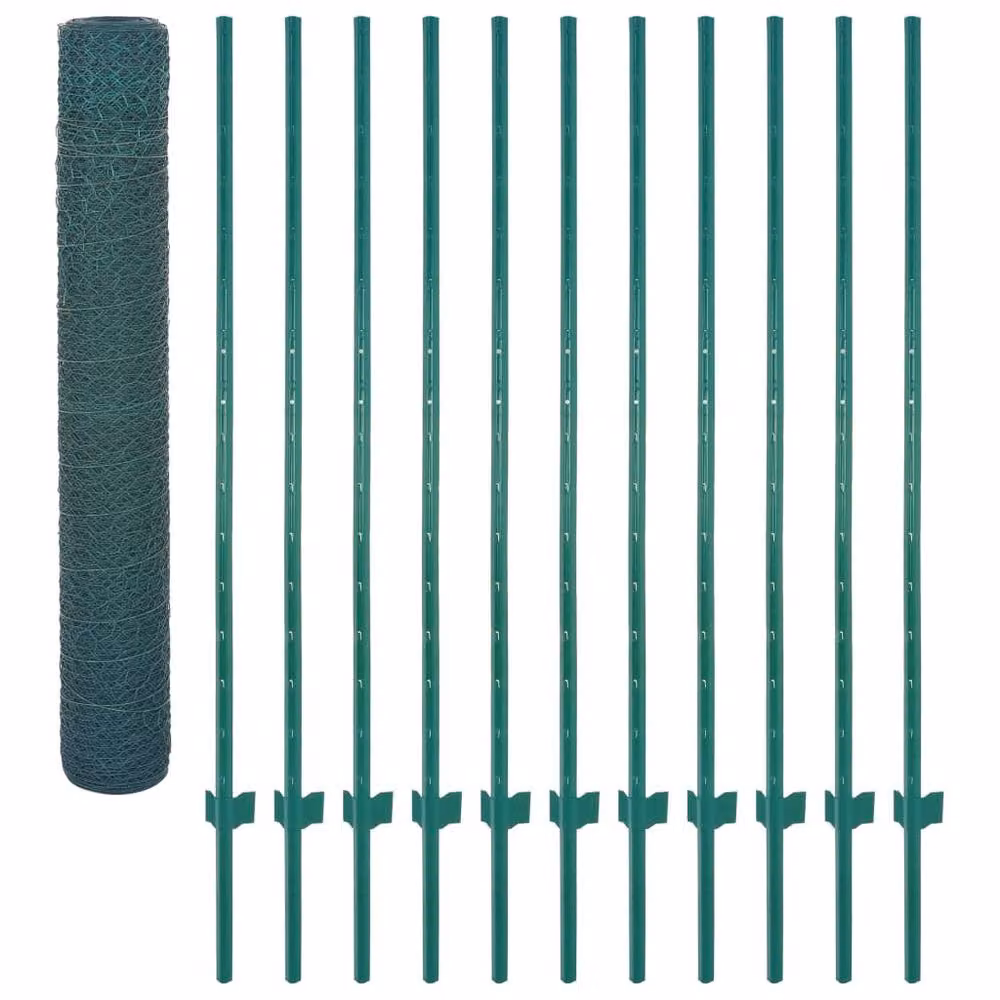 Berkfield Home Green PVC-Coated Steel Wire Mesh Fence with Posts, 25 x 2 m