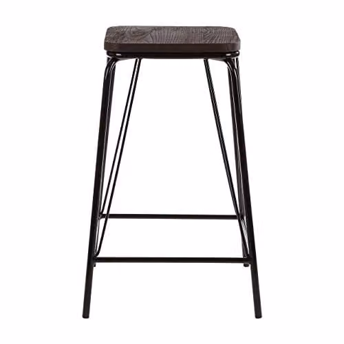 Orsina Industrial Metal and Wood Stool, Black and Brown, W/D/H: 42 x 42 x 62 cm – 1