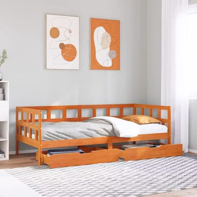 Berkfield Home Solid Wood Daybed with Drawers in Wax Brown, W/D/H: 80 x 200 cm