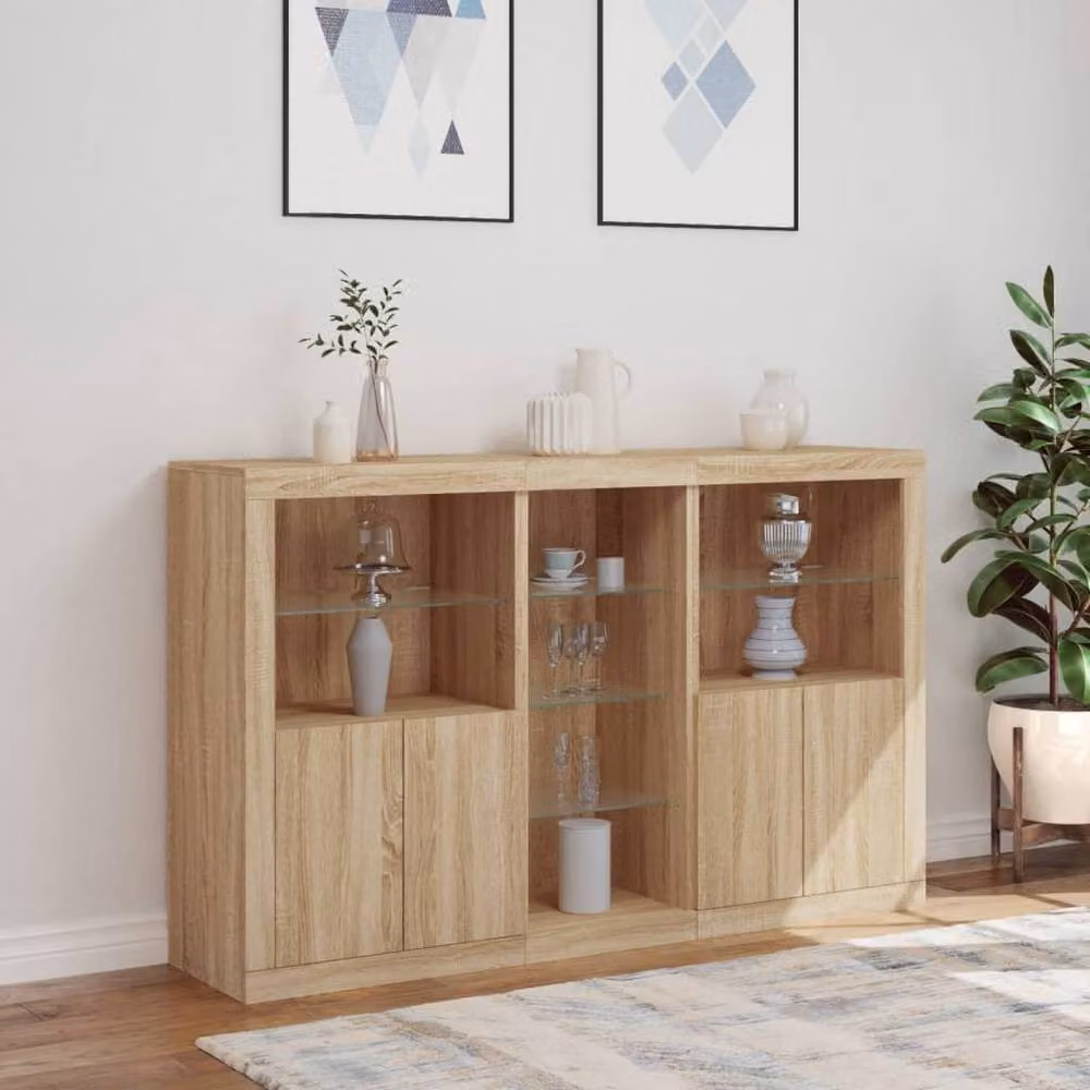 Berkfield Home Modern Sideboard with Integrated LED Lights in Sonoma Oak Brown, W: 162 cm, D: 37 cm, H: 100 cm – 3