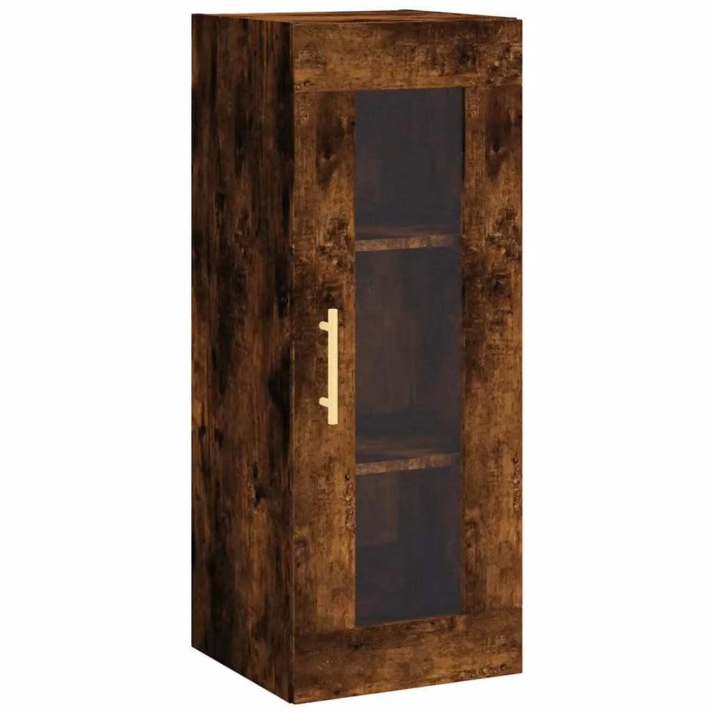 Berkfield Home Wall Mounted Smoked Oak Cabinet with Glass Doors in Brown, W/D/H: 34.5 x 34 x 90 cm – 2