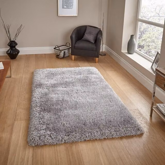 The Rug Shop UK Montana Handmade Modern Shaggy Area Rug in Silver, W: 200 cm, D: 290 cm