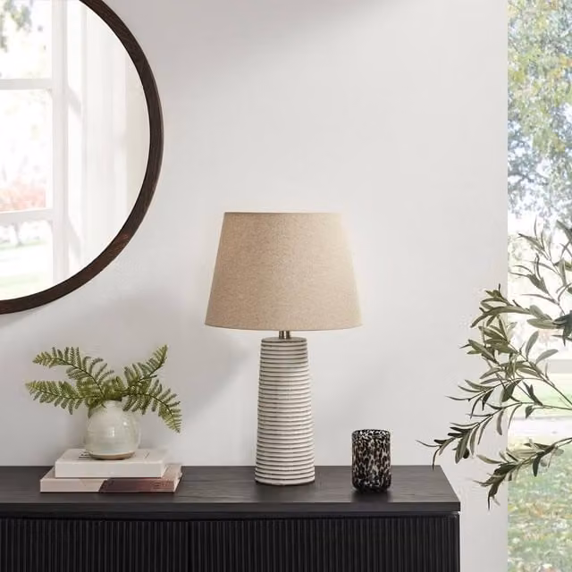 FurnitureboxUK Agatha White and Grey Ceramic Table Lamp with Fabric Shade