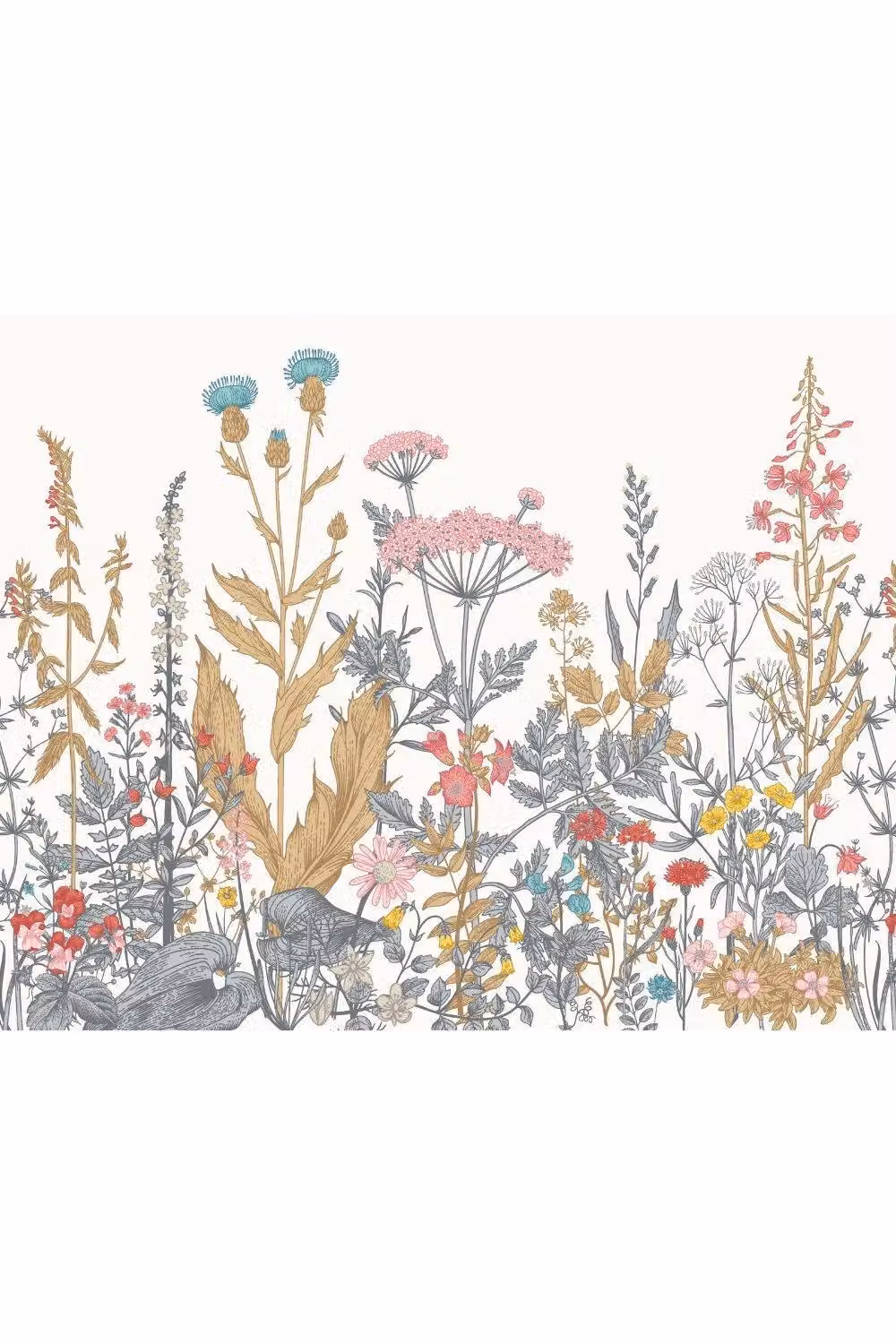 Origin Murals Botanical Fleur Floral Wall Mural in Grey, Yellow and Multicolour, W: 350 cm, H: 280 cm – 2