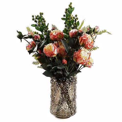 Botanik Vintage Floral Glass Tabletop Vase in Brown and Gold, W/D/H: 16 x 16 x 26 cm