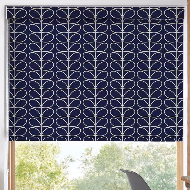 Orla Kiely Linear Stem Translucent Made to Measure Roller Blind in Navy Blue