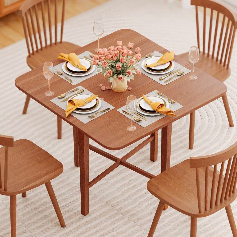 Costway Extendable Wooden Dining Table with Butterfly Drop Leaf in Brown – 5