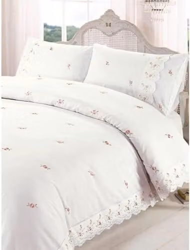 Rapport Home Sophie Floral Polycotton Duvet Cover and Pillowcase Set in Beige and White, W/D/H: 135 x 200 cm