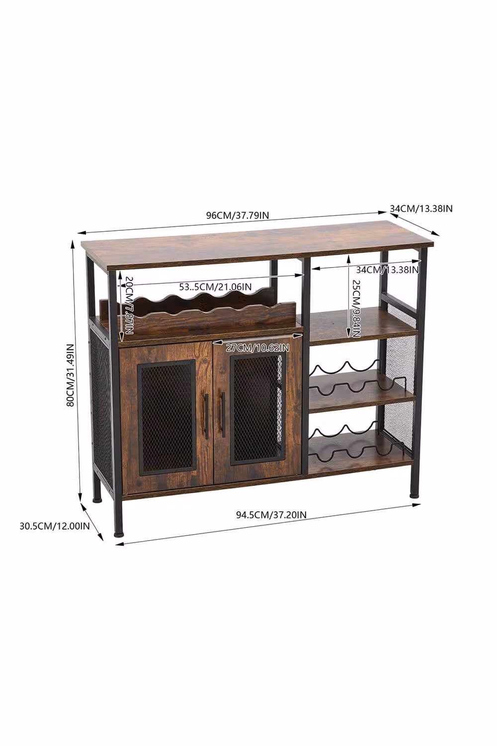 Living and Home Vintage Industrial Wine Bar Cabinet with Detachable Wine Rack in Brown and Black – 4