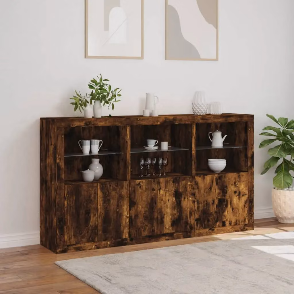 Berkfield Home Modern Smoked Oak Sideboard with Integrated LED Lights, Brown, W: 181.5 cm, D: 37 cm, H: 100 cm – 3