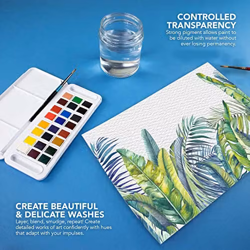 Daler-Rowney Aquafine Watercolour Travel Half Pan Paint Set with 24 Assorted Colours and Watercolour Brush – 3