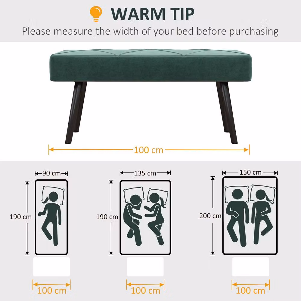 STILVORA Green Velvet Upholstered Bench with Metal Legs – 7