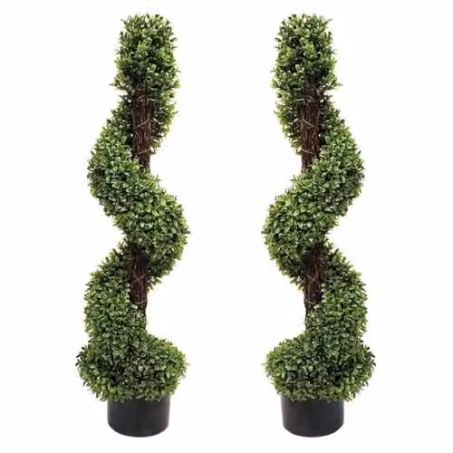 GreenBrokers 2 x Green Artificial Topiary Boxwood Spiral Trees, Height: 90 cm – 1