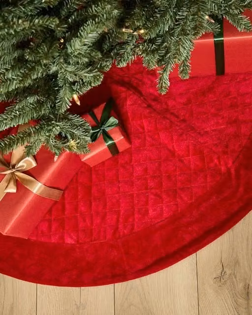 Dibor Red Velvet Quilted Christmas Tree Skirt, 48"