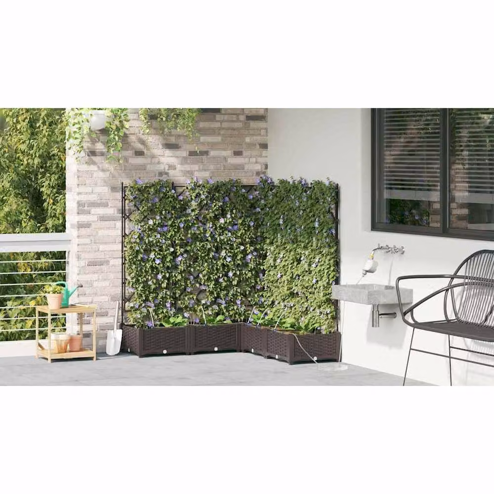 Berkfield Home Garden Planters with Water Irrigation System, 5 Piece Set, Brown – 4
