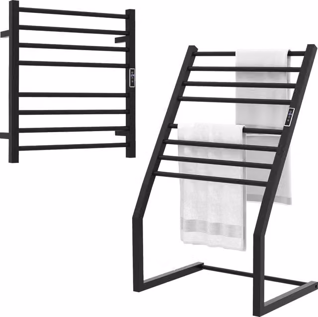 COSTWAY 2-in-1 Metal Towel Warmer Rack in Black