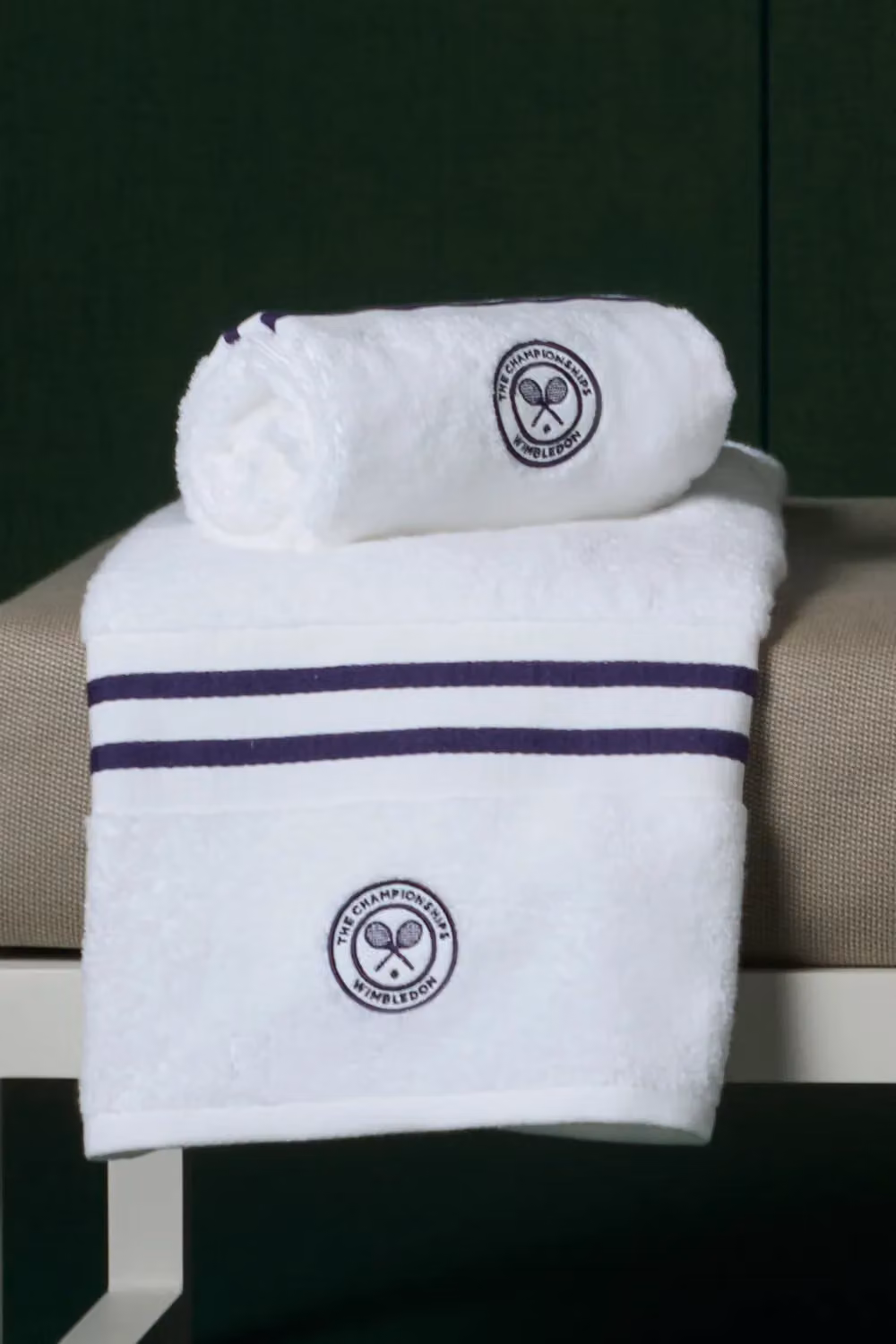 Christy Wimbledon Baseline 2 Piece Towel Gift Bundle, White with Purple Trim, Includes 1 Hand Towel and 1 Bath Towel – 2