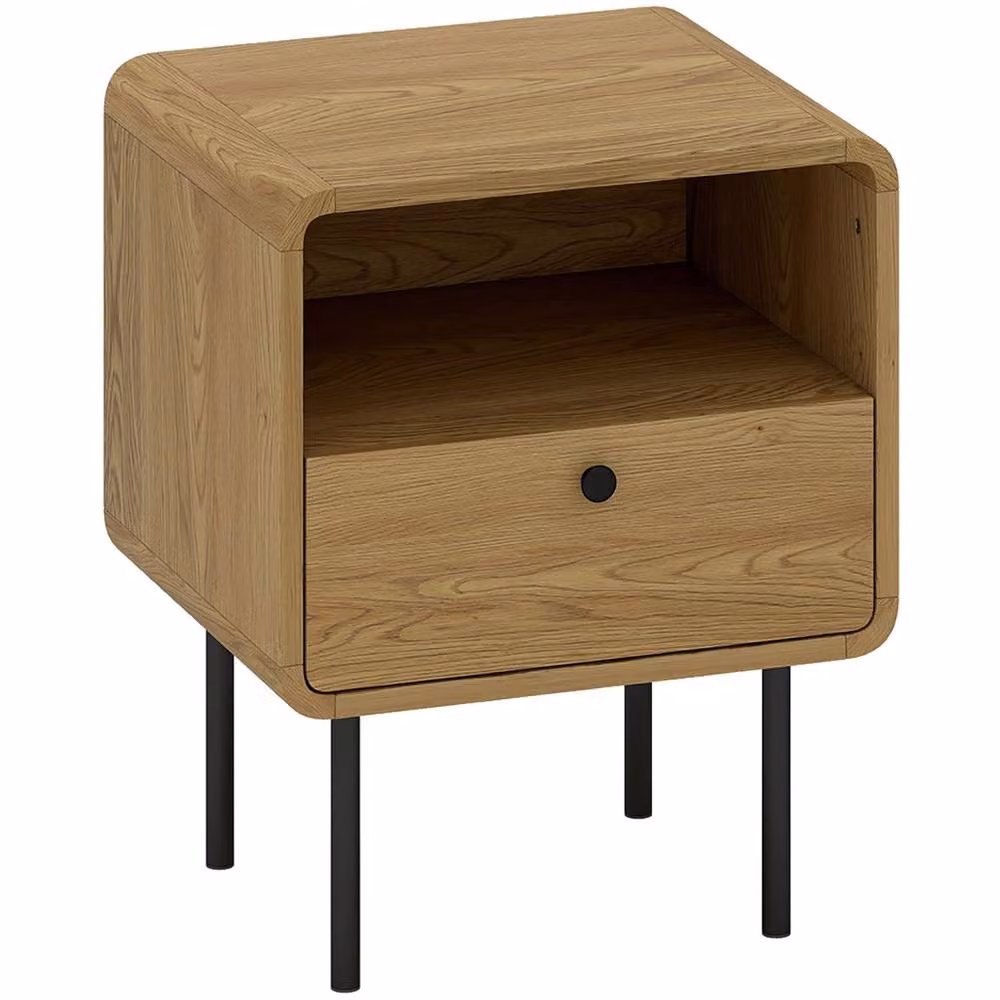 Wyld Haus Move Lalo Oak Finish Bedside Table with Drawer and Open Shelf in Light Oak – 2