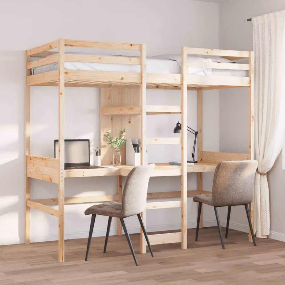 Berkfield Home Loft Bed Frame in Natural Solid Pine Wood, W/D/H: 75 x 190 cm – 2