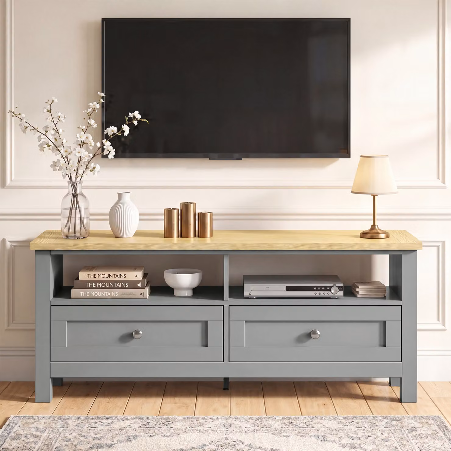Oskara Grey Painted Scandinavian TV Unit with Storage, W/D/H: 120 x 40 x 50 cm