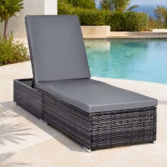 STILVORA Sun Lounger with Adjustable Headrest and Weatherproof Grey Cushion – 1