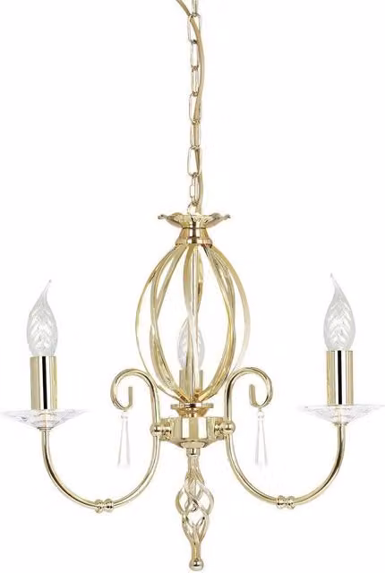 Netlighting Aegean 3 Light Chandelier in Polished Brass and Yellow Glass with E14 Base