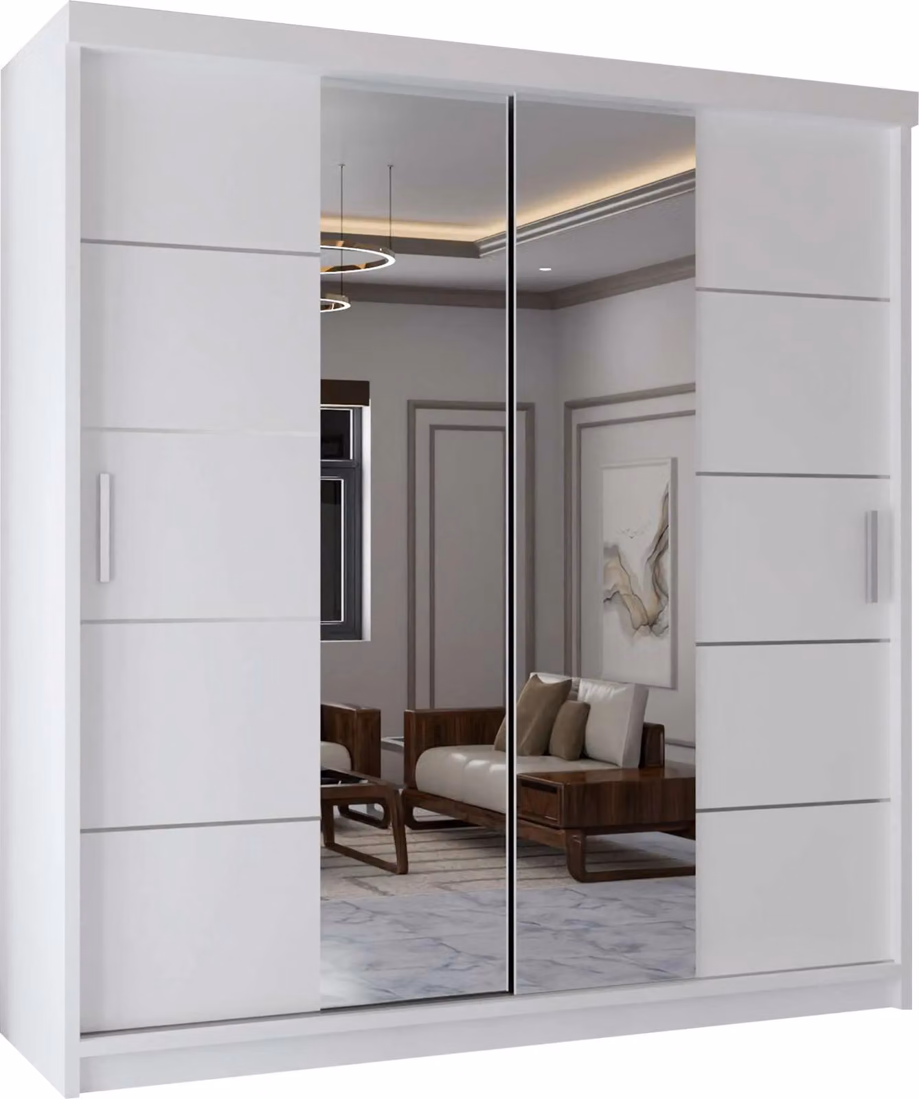 MN Furniture Modern White Wardrobe with Sliding Mirror Doors and Integrated LED Lighting, W/H: 120 x 217 cm – 2
