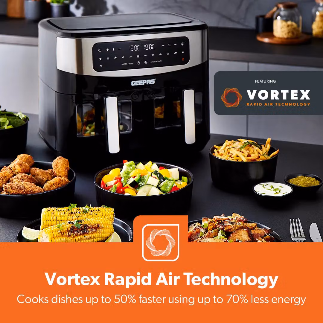 Geepas 9L Dual Zone Air Fryer with Vortex Technology, 10 Presets and Digital Display, Black – 3