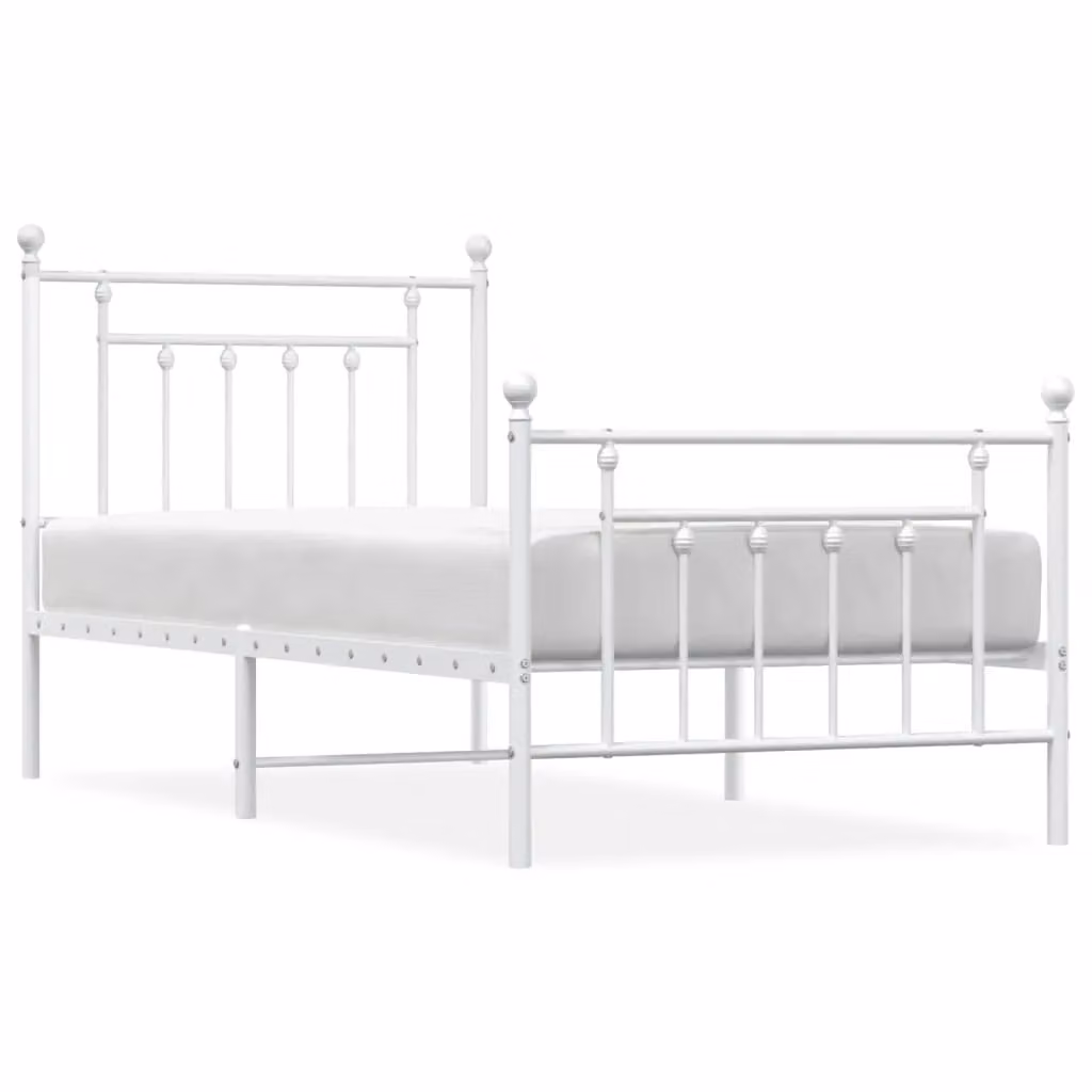 Berkfield Home Metal Bed Frame with Headboard and Footboard in White, W/D/H: 90 x 190 cm – 2