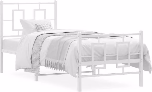 Berkfield Home Modern Metal Bed Frame with Footboard, White, W: 80 cm, L: 200 cm – 1