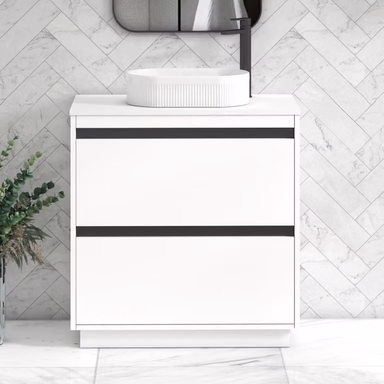 Royal Bathrooms Orion 800mm Matt White Floor Standing 2 Drawer Vanity Unit with Lyon Basin and Black Accent Trim