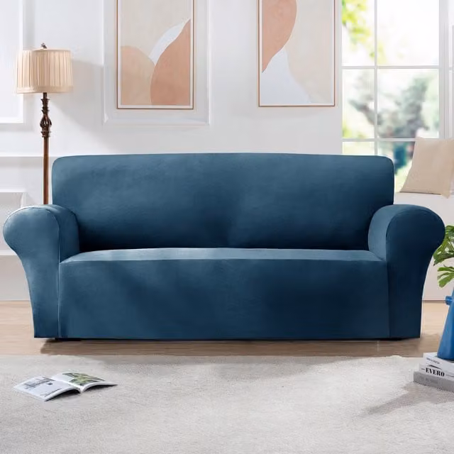 Home Republic Petrol Blue Mink Velvet Stretch Sofa Cover for 2 Seater Sofas