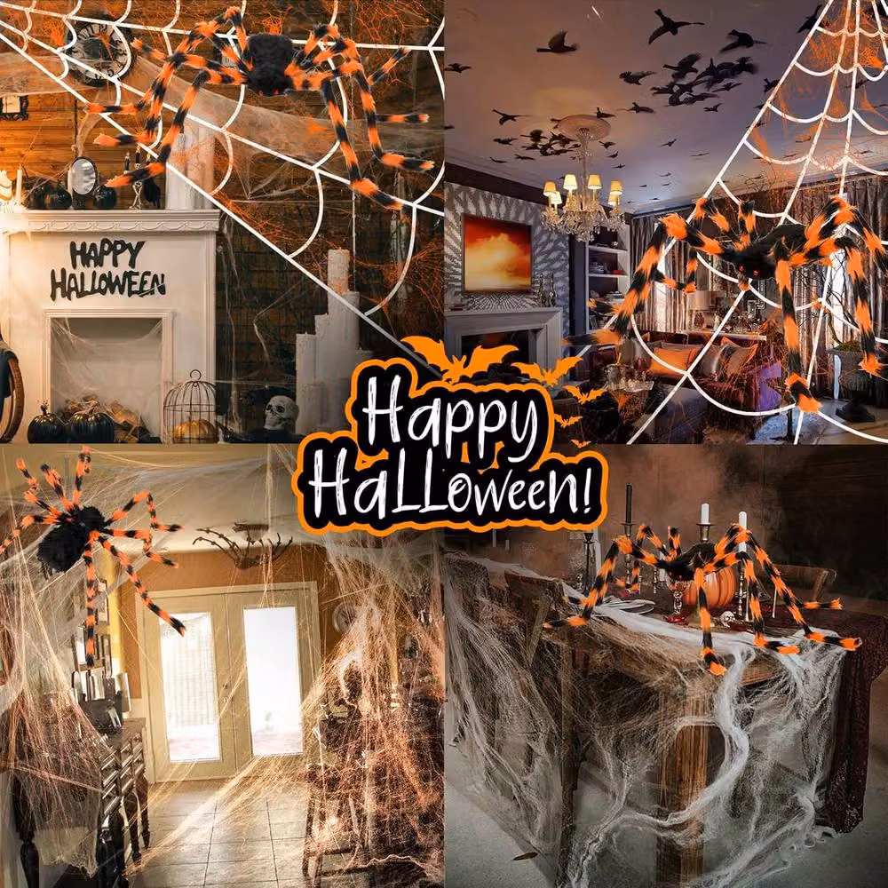 Garwarm Halloween Spider Web Hanging Decorations in Orange and Multicolour – 5
