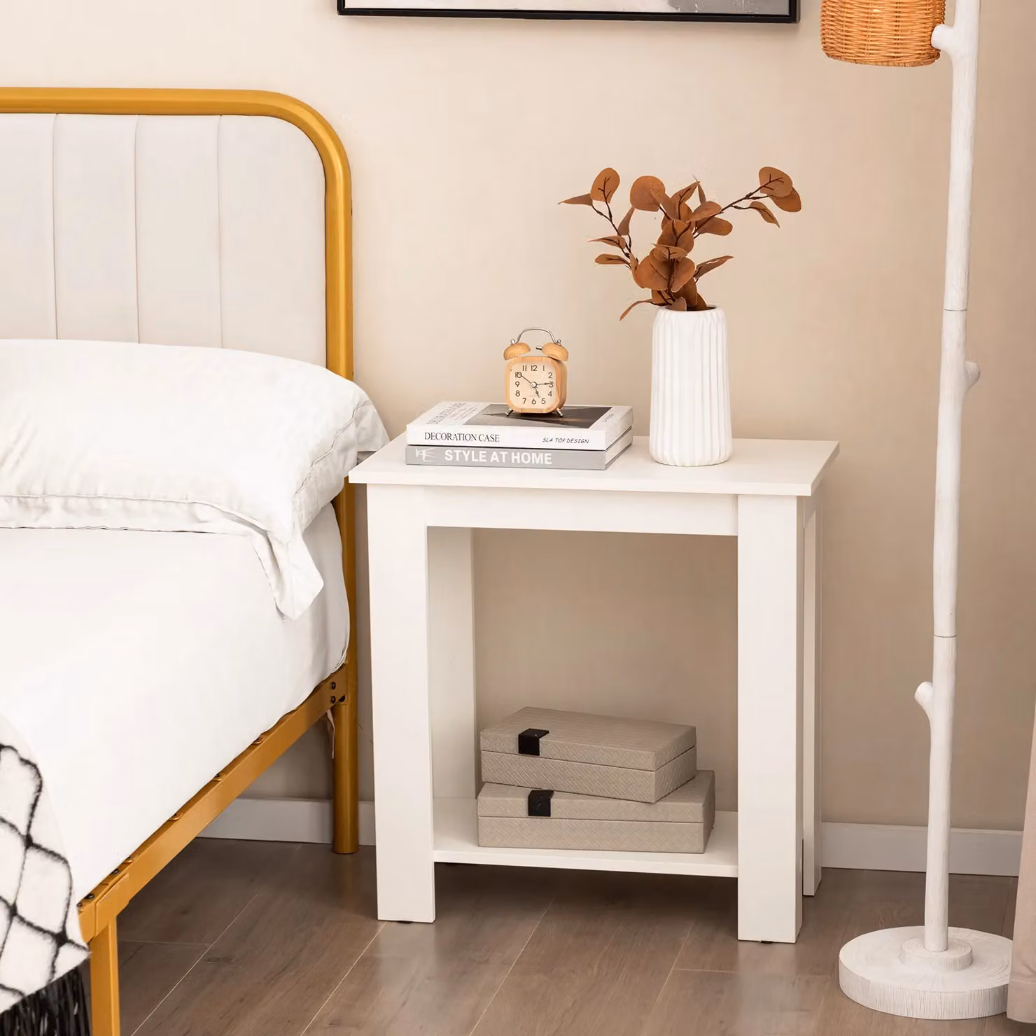 Costway 2-Tier Modern End Table and Bedside Nightstand with Storage Shelf in White – 2
