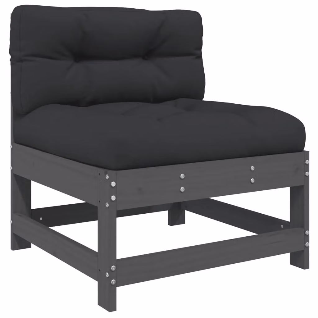 Berkfield Home Middle Sofas with Cushions, 2 Piece Grey Fabric and Solid Pine Wood Set – 3