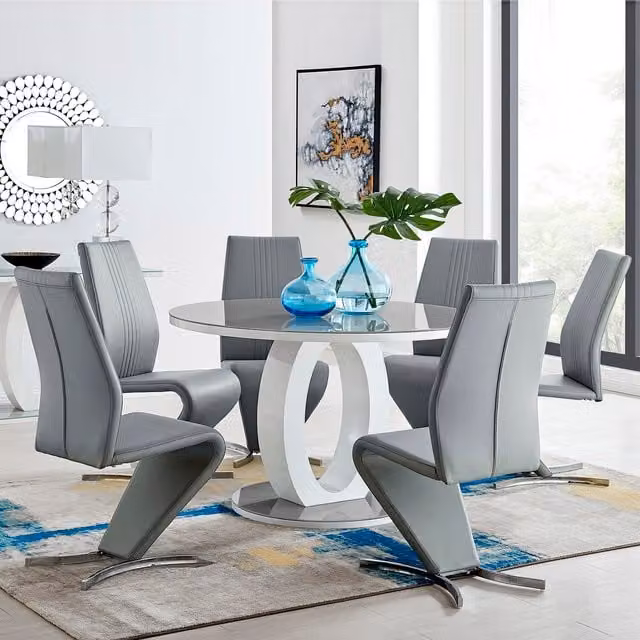 FurnitureboxUK Giovani Round Grey Dining Table and 4 Willow Chairs Set, Diameter: 120 cm