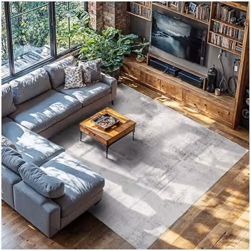 tectake Nadira Washable Rug with Abstract Vintage Pattern in Beige, Grey and Black, W/D/H: 340 x 240 cm – 1