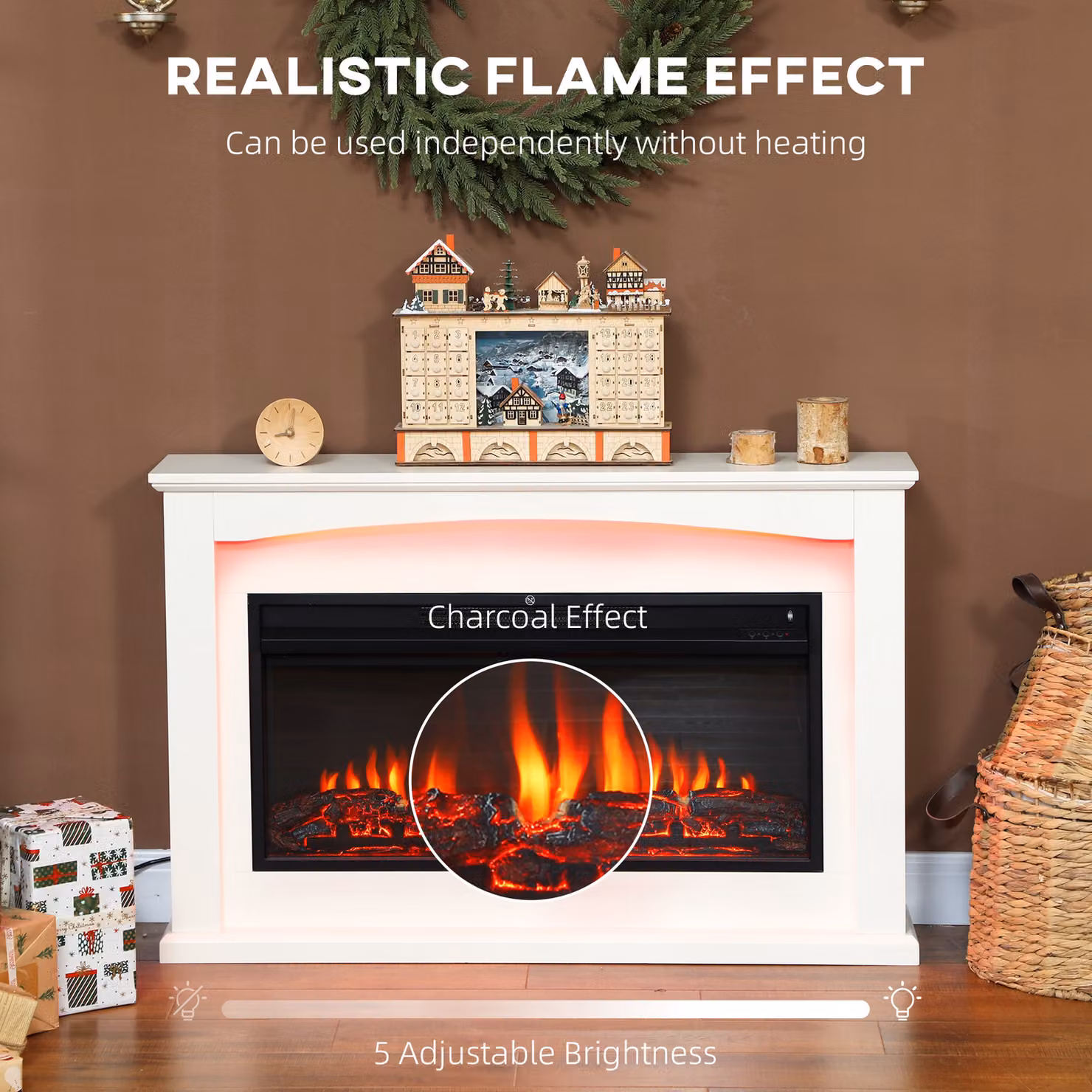 HOMCOM 2000W 5118 BTU Faux Flame Fireplace in White – 3