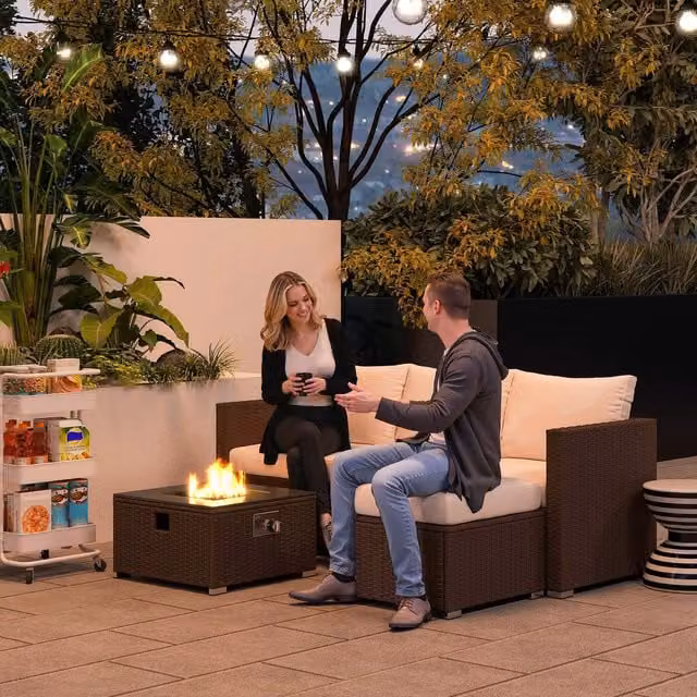 Outsunny Modern Brown Rattan Garden Furniture Set with Fire Pit Table