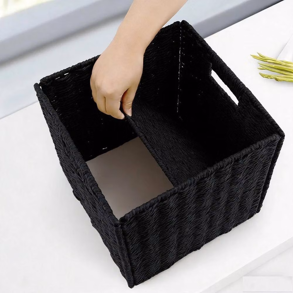 Kelvenix Set of 2 Foldable Open Weave Storage Baskets with Handles in Black – 3