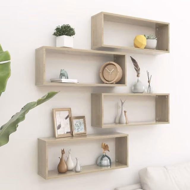 Berkfield Home Wall Cube Shelf Set of 4 in Sonoma Oak Brown, W: 60 cm, D: 23 cm, H: 15 cm