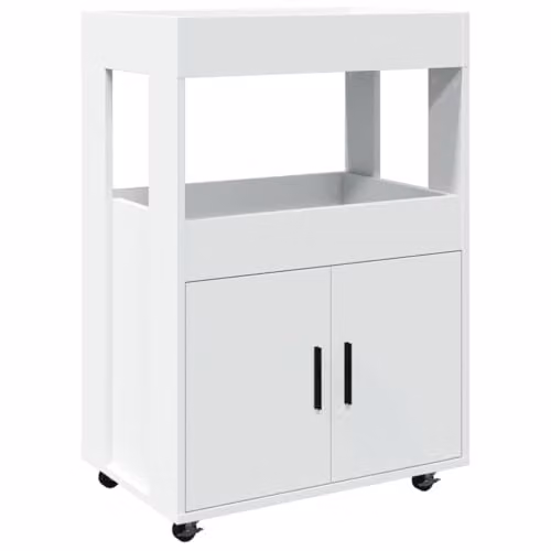 vidaXL Modern Bar Cart Kitchen Trolley in White Engineered Wood with 2 Shelves and 2 Doors, W: 60 cm, D: 39.5 cm, H: 89 cm