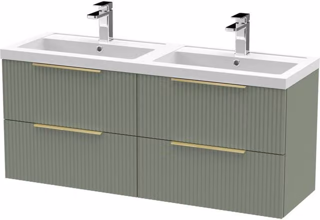 Balterley Fluted Front Wall Hung 4 Drawer Vanity Basin Unit, Satin Green, W: 120 cm – 1