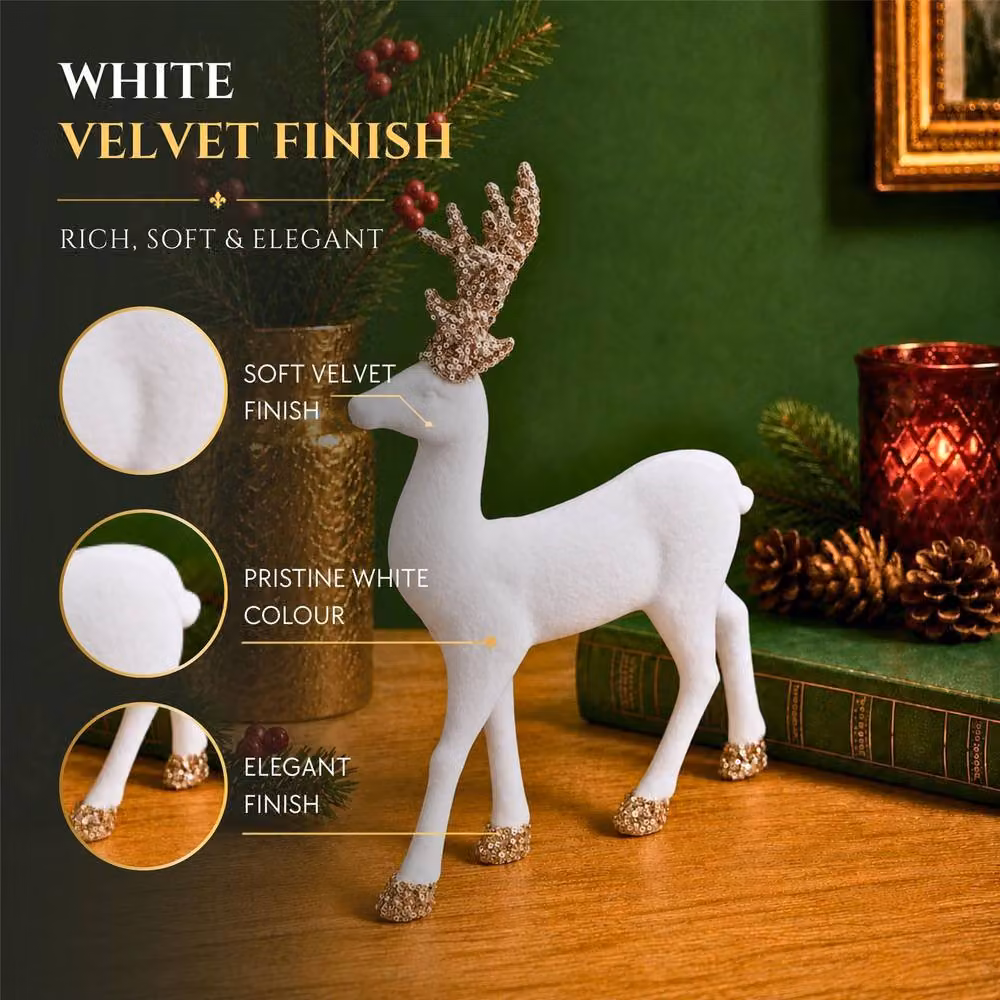 Shatchi White Velvet Deer Christmas Reindeer Tabletop Ornament, Height: 35 cm – 3