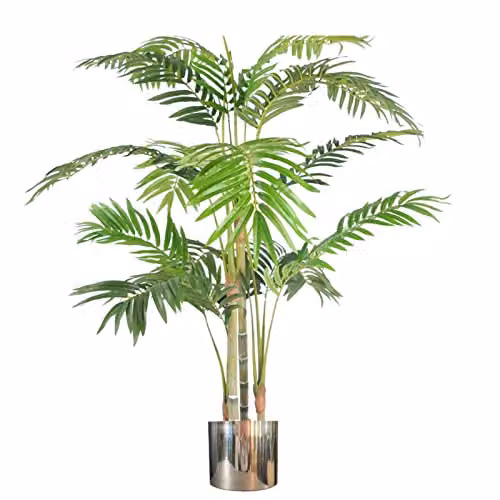 Leaf Design UK Premium 120cm Artificial Areca Palm Tree with Silver Planter in Green